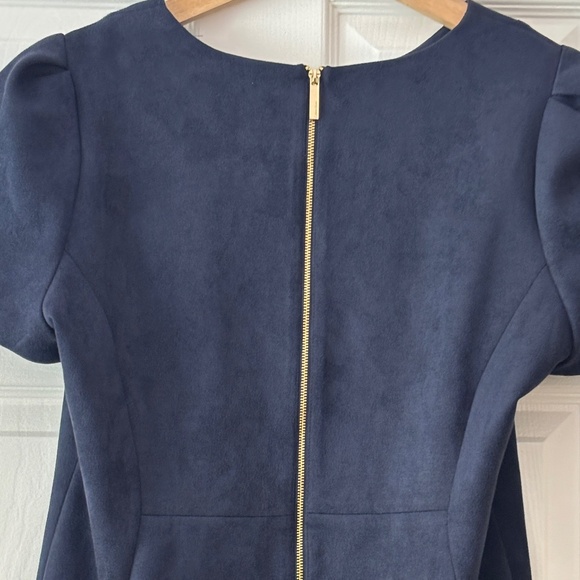 🛍️Sale🛍️ Calvin Klein Faux Suede Puff Sleeve Sheath Dress - Blue Size 16 - Picture 7 of 10